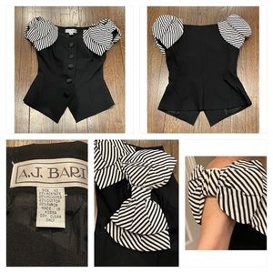 Vintage 80s off the shoulder large striped bow blouse